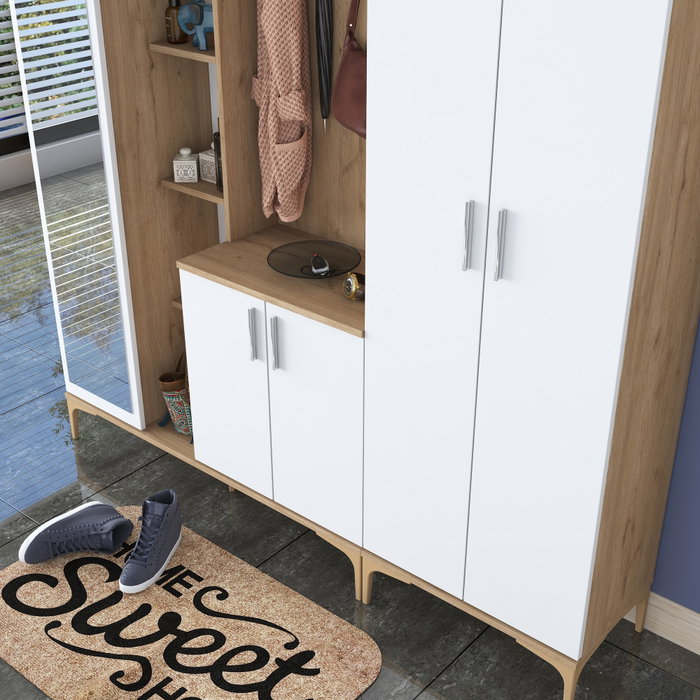 Hanah Home EA131 - 2801 Recibidor de Entrada Nogal y Blanco 180x198.6x37.5cm Mueble Organizador para Hogar